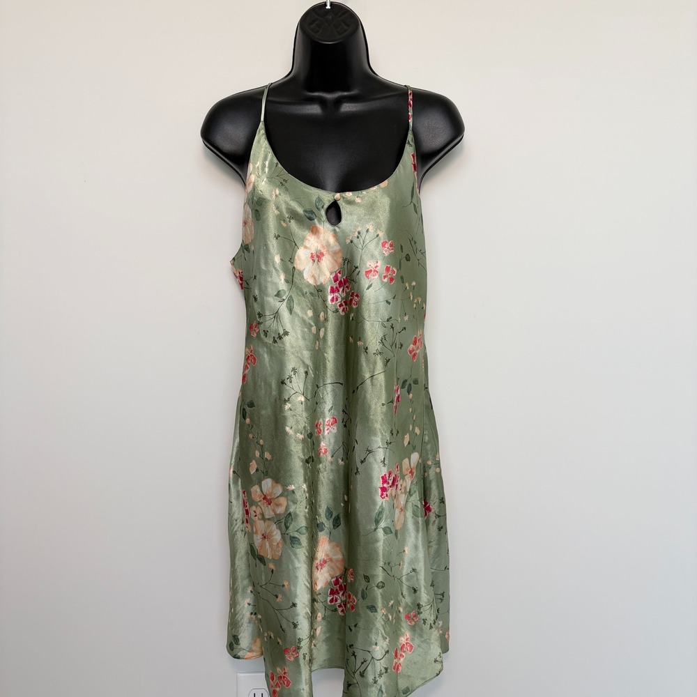 Inner Most Vintage Floral Satin Chemise Nightgown Large Green Cottage y2k Fairy